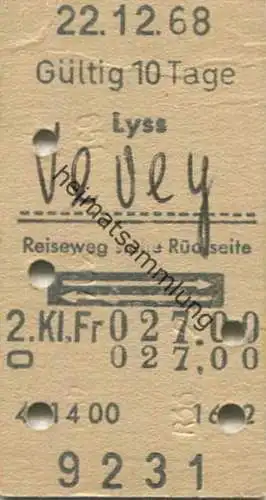 Schweiz - Lyss Vevey und zurück - Fahrkarte 1968