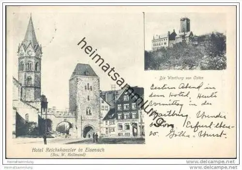 Eisenach - Hotel Reichskanzler Besitzer W. Hellmund - Wartburg von Osten