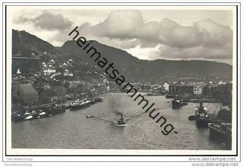 Bergen - Havnen - Foto-AK 30er Jahre