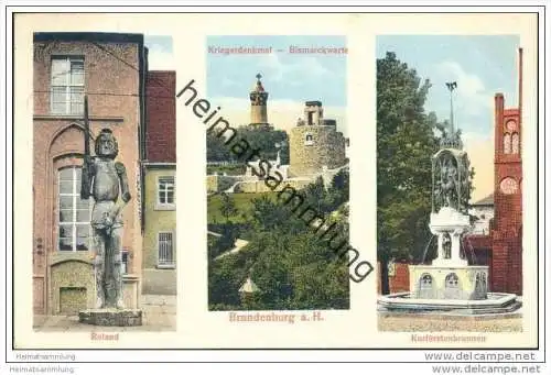 Brandenburg / Havel - Bismarckwarte - Kriegerdenkmal - Roland Kurfürstenbrunnen