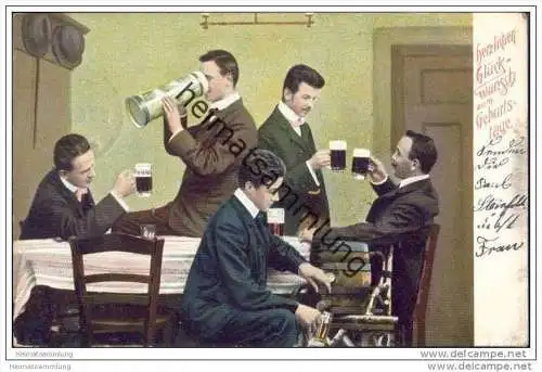 Fünf biertrinkende Männer - Bierfass