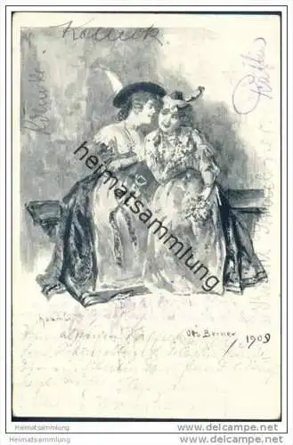 Zwei Frauen - ""hoamli"" Geheimniskrämerei - Künstlerkarte signiert Otto Berner 1909