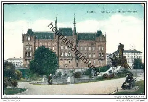 Stettin - Rathaus und Manzelbrunnen