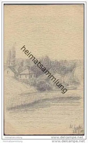 Ferch - Original-Bleistiftzeichnung von H(ugo) Labe - signiert: W. Lutz am 22.7. 1909