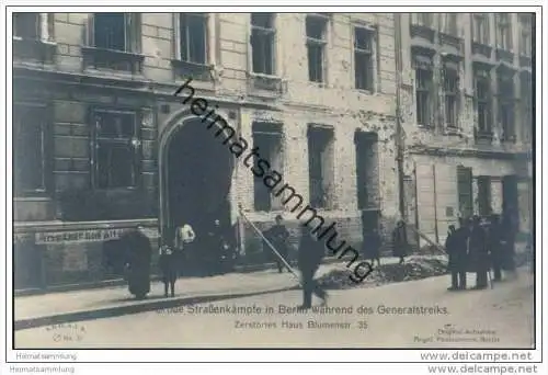Grosse Strassenkämpfe in Berlin während des Generalstreiks - Zerstörtes Haus Blumenstrasse 35