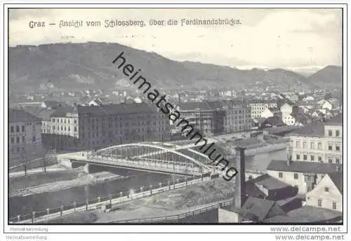 Graz - Ansicht vom Schlossberg über die Ferdinandbrücke