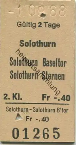 Schweiz - Solothurn Solothurn Baseltor Solothurn Sternen - Fahrkarte 1968
