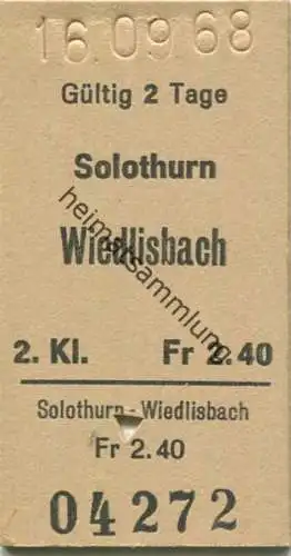 Schweiz - Solothurn Wiedlisbach - Fahrkarte 1968