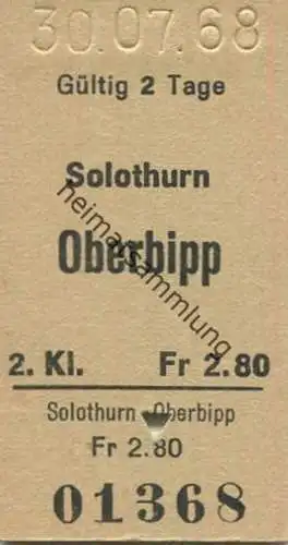 Schweiz - Solothurn Oberbipp - Fahrkarte 1968