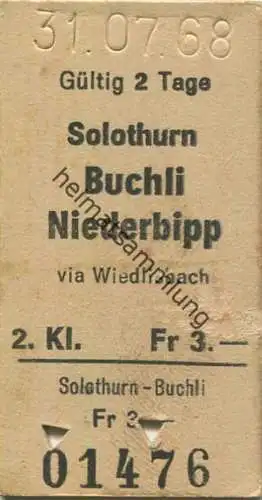 Schweiz - Solothurn Buchli Niederbipp via Wiedlisbach - Fahrkarte 1968