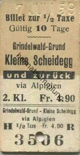 Schweiz - Grindelwald-Grund Kleine Scheidegg und zurück via Apliglen - Fahrkarte 1959