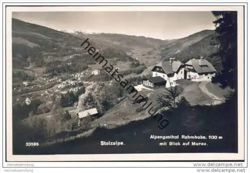Stolzalpe bei Murau - Alpengasthof Rahmhube mit Blick auf Murau - Foto-AK