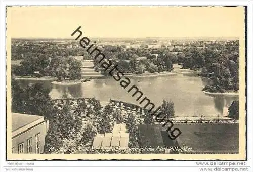 Magdeburg - Blick vom Ausstellungsturm auf den Adolf Mittag-See - AK 30er Jahre