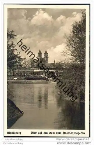 Magdeburg - Blick auf den Dom vom Adolf Mittag-See - Foto-AK 30erJahre