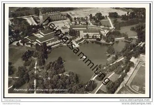 Magdeburg - Adolf Mittag-See - Luftaufnahme - Foto-AK 30er Jahre