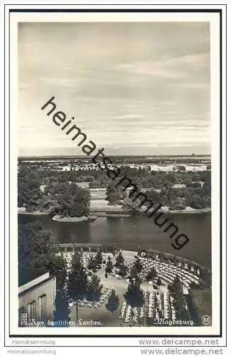 Magdeburg - Blick vom Ausstellungsturm auf den Adolf Mittag-See - Foto-AK ca. 1930