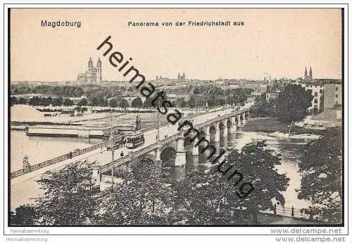 Magdeburg - Panorama von der Friedrichstadt aus - Strassenbahn - 20er Jahre