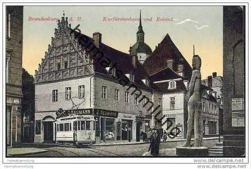 Brandenburg/Havel - Kurfürstenhaus mit Roland - Strassenbahn