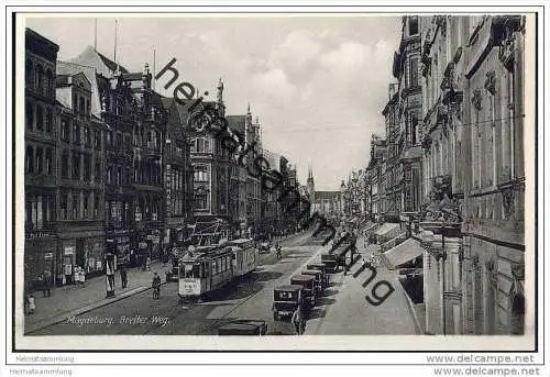 Magdeburg - Breiteweg - Strassenbahn - Foto-AK 30er Jahre