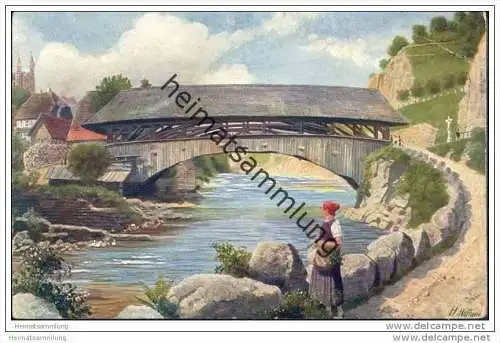 Murgtal - Forbach - Alte Brücke - signiert H. Hoffmann