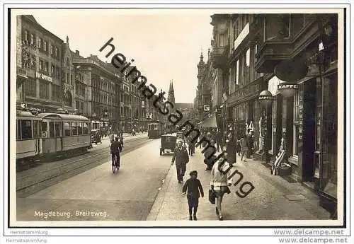 Magdeburg - Breiteweg - Strassenbahn - Foto-AK 30er Jahre
