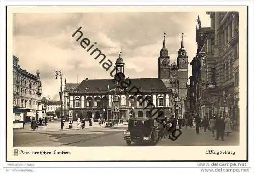 Magdeburg - Alter Markt mit Rathaus und Johanniskirche - Foto-AK 30er Jahre