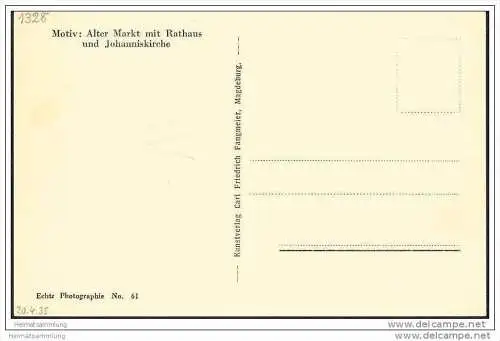 Magdeburg - Alter Markt mit Rathaus und Johanniskirche - Foto-AK 30er Jahre