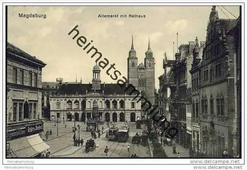 Magdeburg - Alter Markt mit Rathaus - Strassenbahn - Foto-AK 20er Jahre