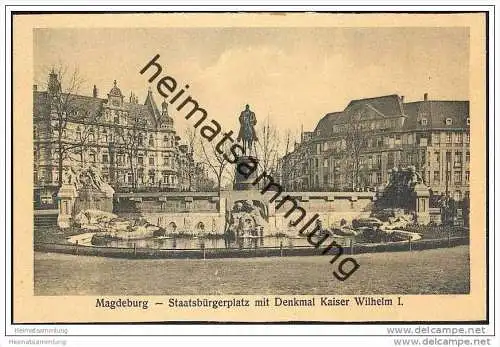 Magdeburg - Staatsbürgerplatz mit Denkmal Kaiser Wilhelm I. - 20er Jahre