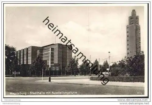 Magdeburg - Stadthalle und Ausstellungsturm - Foto-AK 30er Jahre