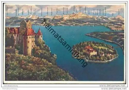 Meersburg - Insel Mainau - Konstanz - Künstler-Postkarte