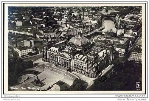 Berlin-Mitte - Reichstag - Fliegeraufnahme - Foto-AK 30er Jahre