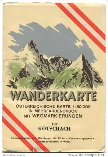 197 Kötschach 1953 - Wanderkarte mit Umschlag - Österreichischen Karte 1:50.000 - Herausgegeben vom Bundesamt für Eich-