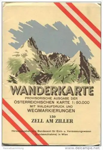 150 Zell am Ziller 1952 - Wanderkarte mit Umschlag - Provisorische Ausgabe der Österreichischen Karte 1:50.000 - Herausg