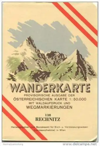 138 Rechnitz 1956 - Wanderkarte mit Umschlag - Provisorische Ausgabe der Österreichischen Karte 1:50.000 - Herausgegeben