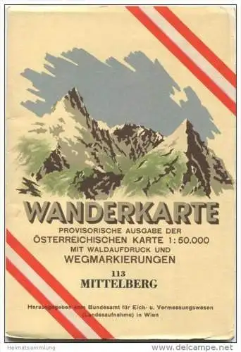 113 Mittelberg 1952 - Wanderkarte mit Umschlag - Provisorische Ausgabe der Österreichischen Karte 1:50.000 - Herausgegeb