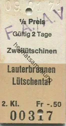 Schweiz - Zweilütschinen Lauterbrunnen Lütschental - Fahrkarte 1971