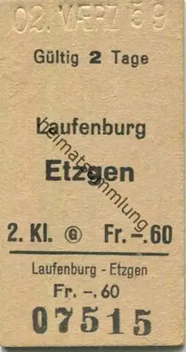 Schweiz - Laufenburg Etzgen - Fahrkarte 1959