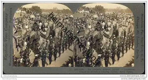 Indien - Dehli - Durbar - Elefantenkarawane - Keystone View Company - Stereofotographie
