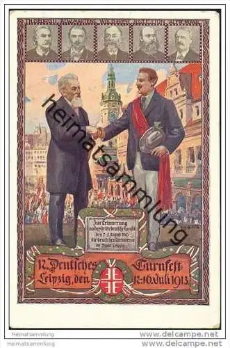 Leipzig - XII Deutsches Turnfest 1913 - Herz und Hand dem Vaterland - signiert H. Liebing - Sonderstempel