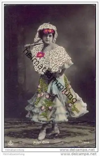 Pilar Cilla - Spanische Tänzerin - Foto-AK ca. 1900 - bestickt bordado