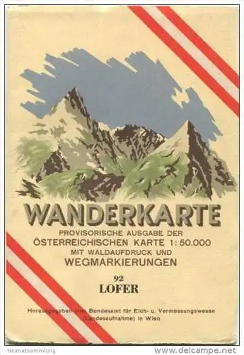 92 Lofer 1952 - Wanderkarte mit Umschlag - Provisorische Ausgabe der Österreichischen Karte 1:50.000 - Herausgegeben vom