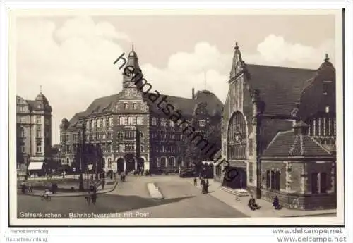 Gelsenkirchen - Bahnhofsvorplatz - Post - Foto-AK 30er Jahre