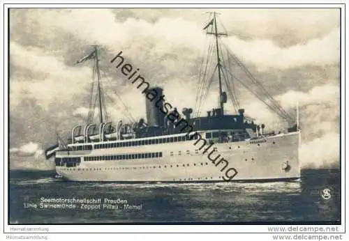 Seemotorschnellschiff Preussen - Linie Swinemünde Zoppot Pillau Memel - Bordstempel 1930