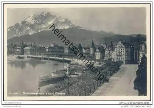 Luzern - Schwanenplatz und Pilatus - Dampfer Italia - Foto-AK 30er Jahre