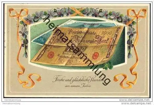 Neujahr - Geldscheine - Veilchen - Prägedruck