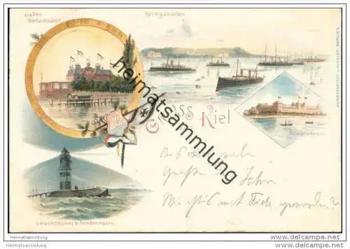 Gruss aus Kiel - See Badeanstalt - Kriegshafen - Leuchtturm bei Friedrichsort