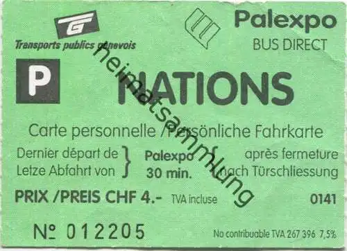 Schweiz - Geneve - Palexpo Bus direkt - Fahrkarte