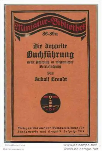 Miniatur-Bibliothek Nr. 86-89a - Die doppelte Buchführung - Rudolf Brandt - 8cm x 12cm - 171 Seiten