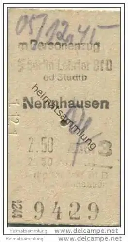 Deutschland - Fahrkarte - Personenzug - Berlin Lehrter Bahnhof Nennhausen 1945
